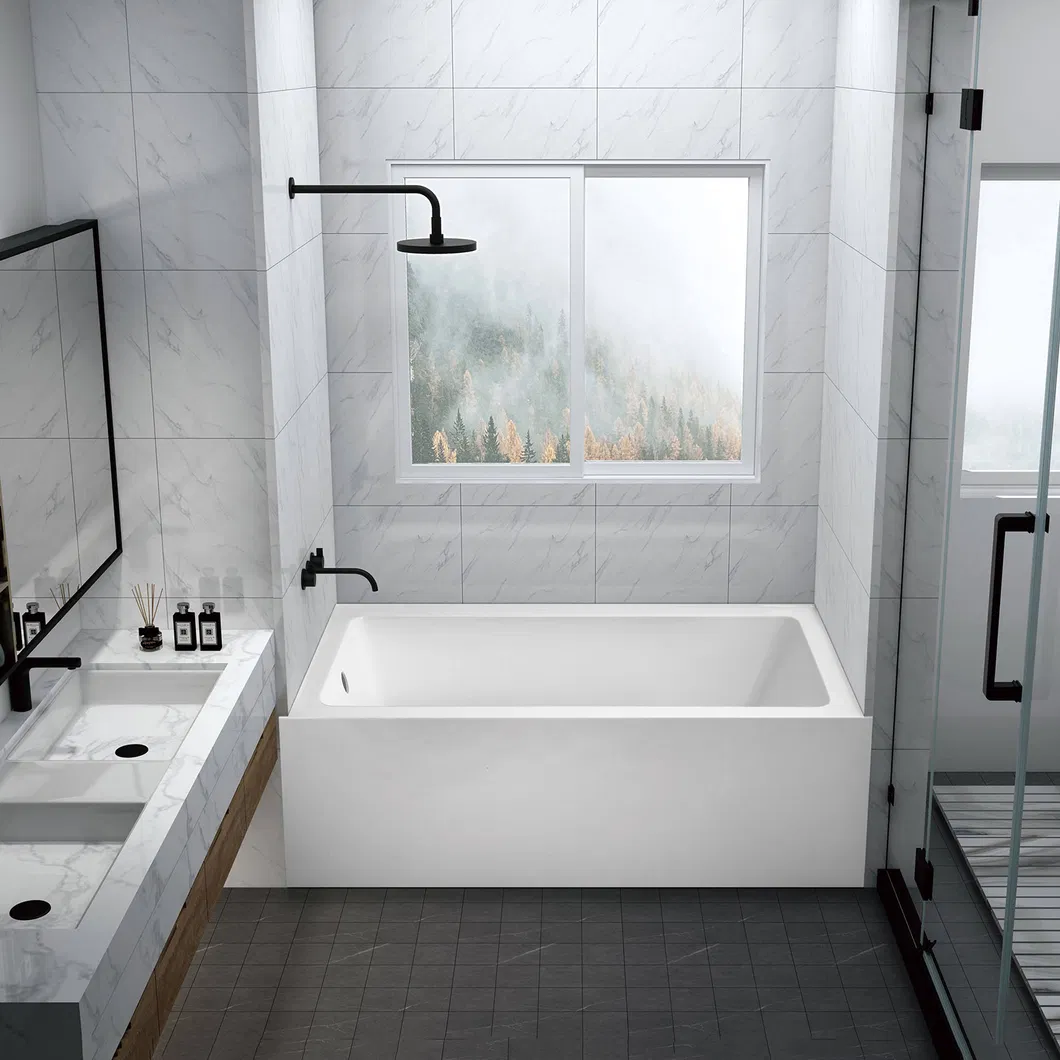 New Design Custom Recessed Bathroom Slim Acrylic 3 Side Skirt Bathtub