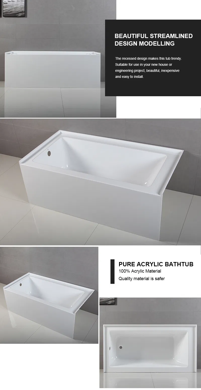 Common Size Left Drain Acrylic Soaking Bath Skirt Tubs for Hotel Project at Low Price