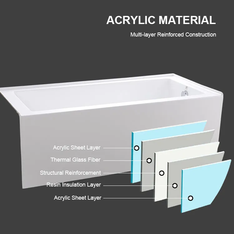 Common Size Left Drain Acrylic Soaking Bath Skirt Tubs for Hotel Project at Low Price