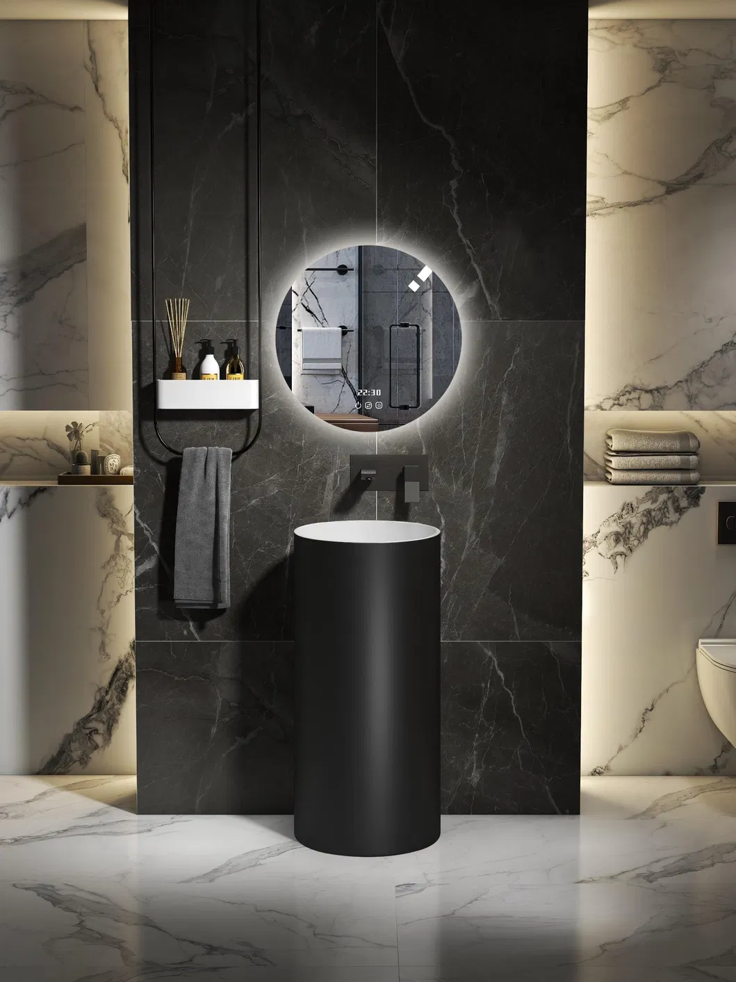 Artificial Stone Freestanding Bathroom Wash Basin OEM Factory Bathroom Pedestal Solid Surface Shampoo Sink