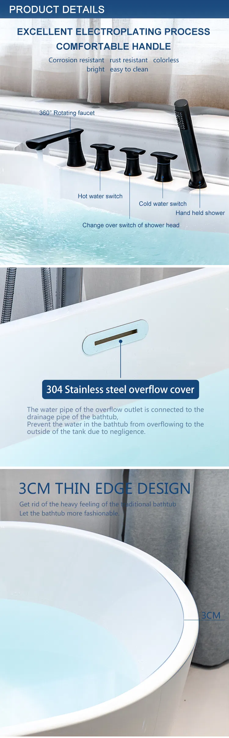 Stacking Packing Modern White Bath Tub Acrylic Free Standing Bathtub