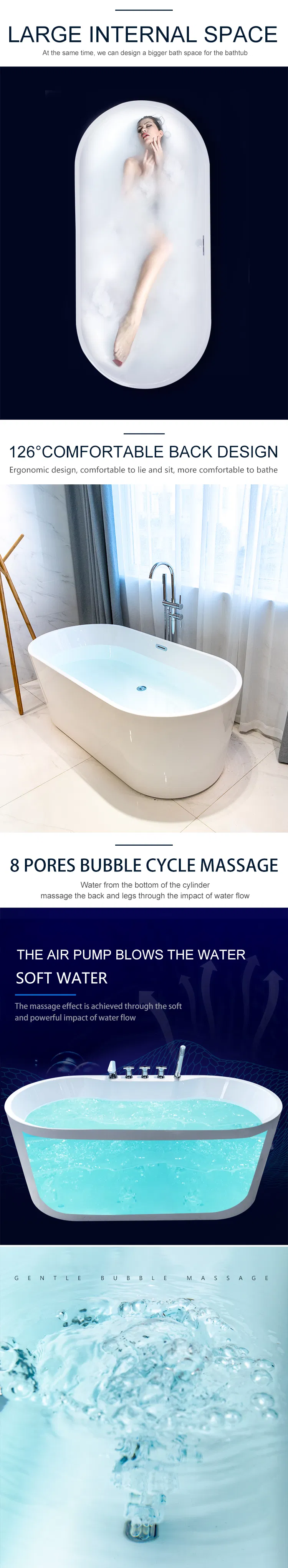 Stacking Packing Modern White Bath Tub Acrylic Free Standing Bathtub