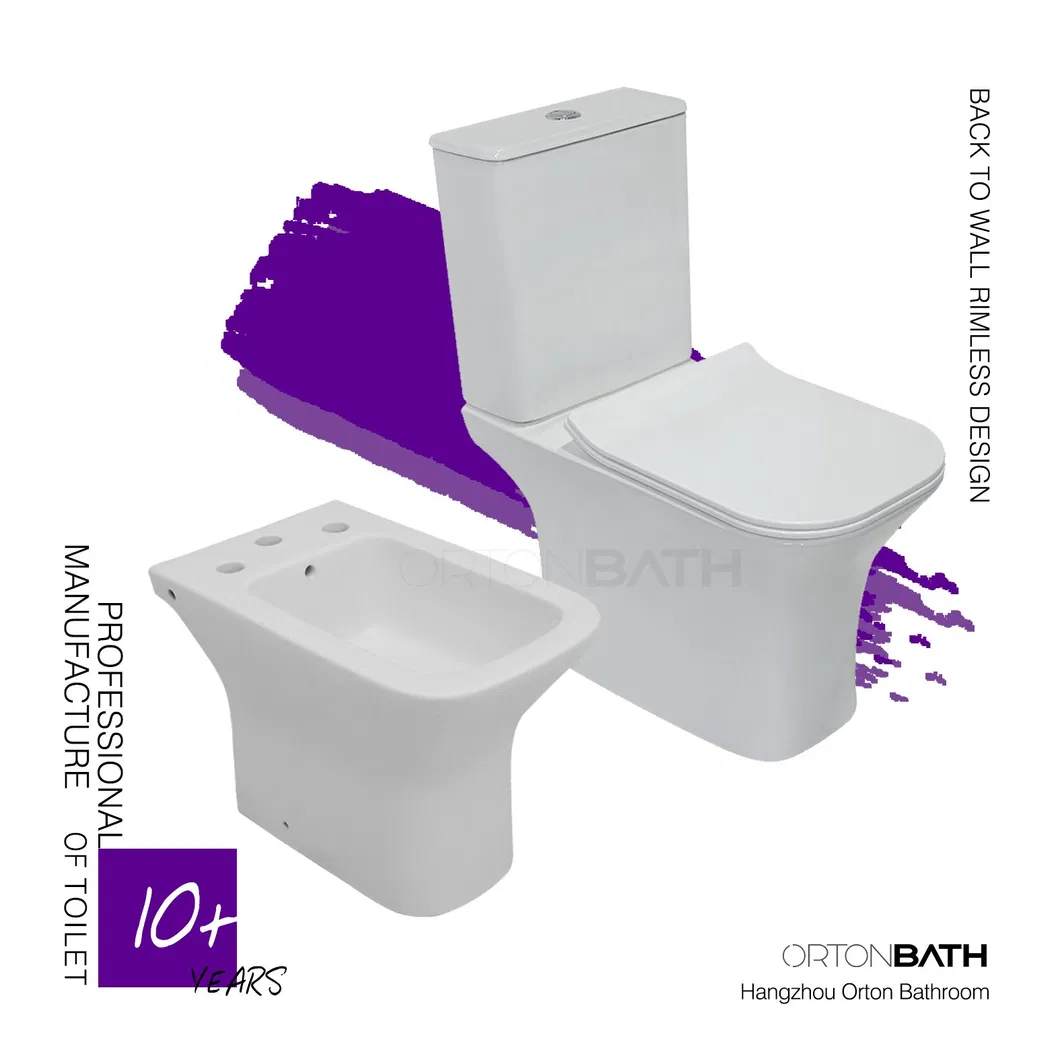 Ortonbath Modern Square Shape Ceramic Bathroom Toilet Suit Toilet Set Bathroom Set Toilet with Three Hole Argentina Bidet Toilet Bowl Set