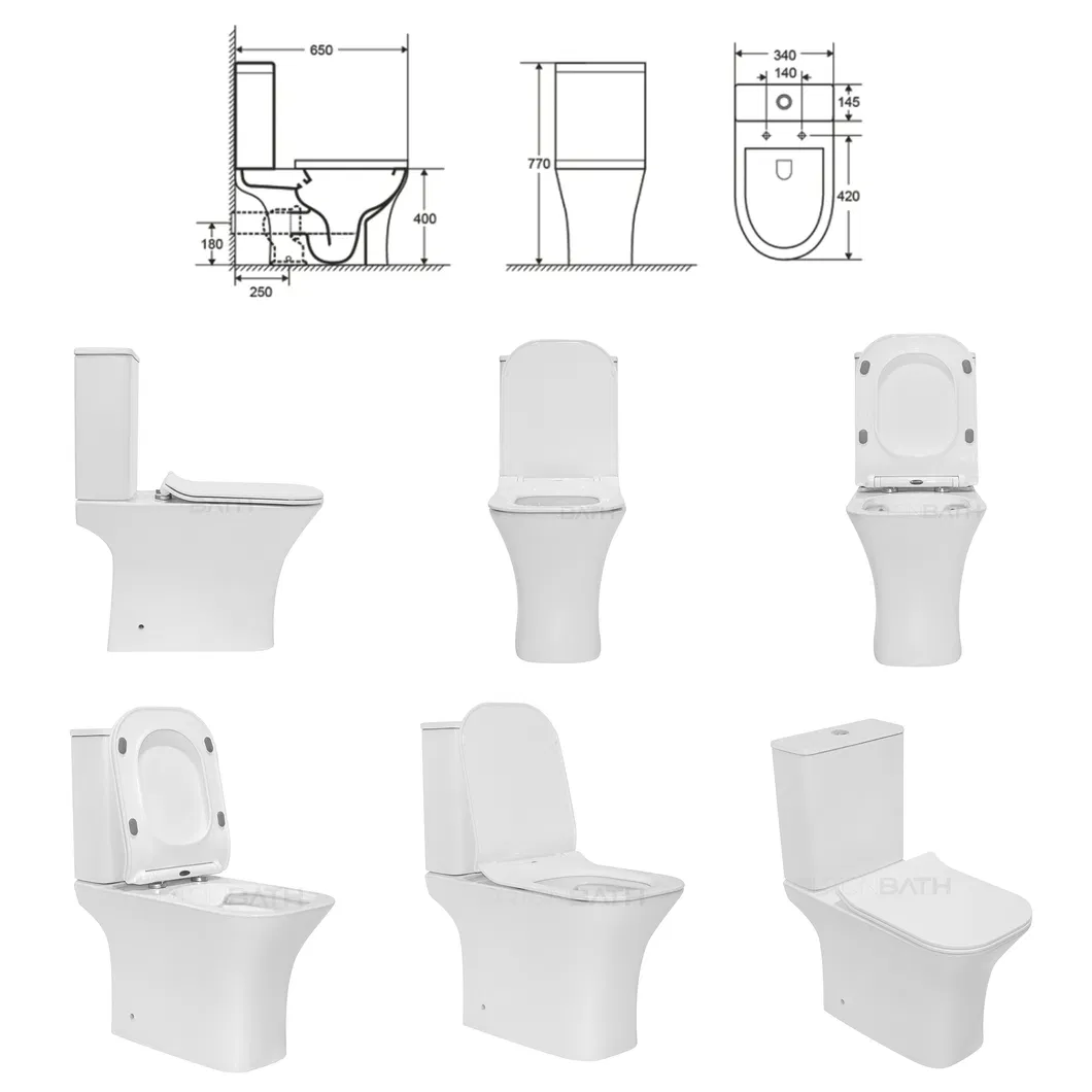 Ortonbath Modern Square Shape Ceramic Bathroom Toilet Suit Toilet Set Bathroom Set Toilet with Three Hole Argentina Bidet Toilet Bowl Set