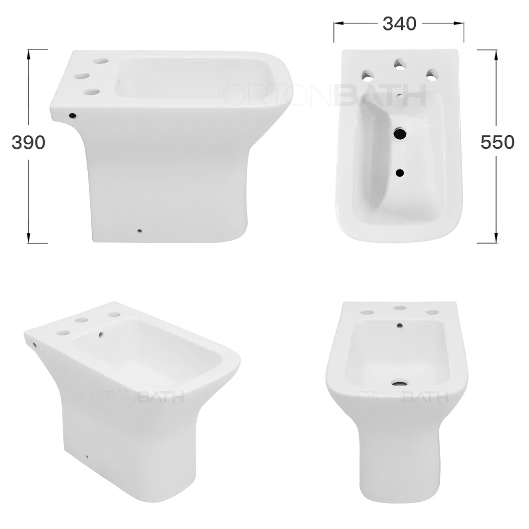 Ortonbath Modern Square Shape Ceramic Bathroom Toilet Suit Toilet Set Bathroom Set Toilet with Three Hole Argentina Bidet Toilet Bowl Set