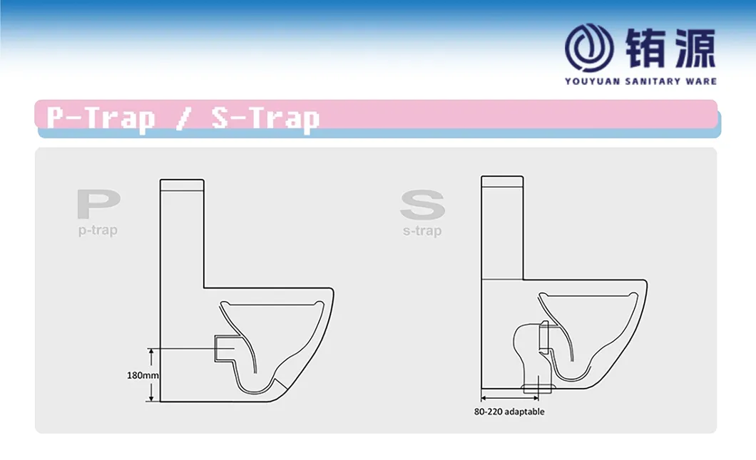 Watermark Toilet Ceramic Toilet Bowl P Trap Two Piece Toliet for Bathroom