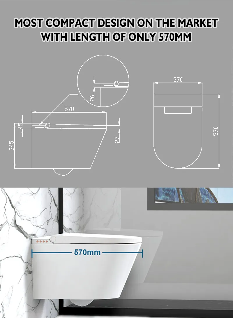 Bathrooms Wall Mounted Smart Toilet Integrated Bidet Smart Wall-Hung One Piece Toilet