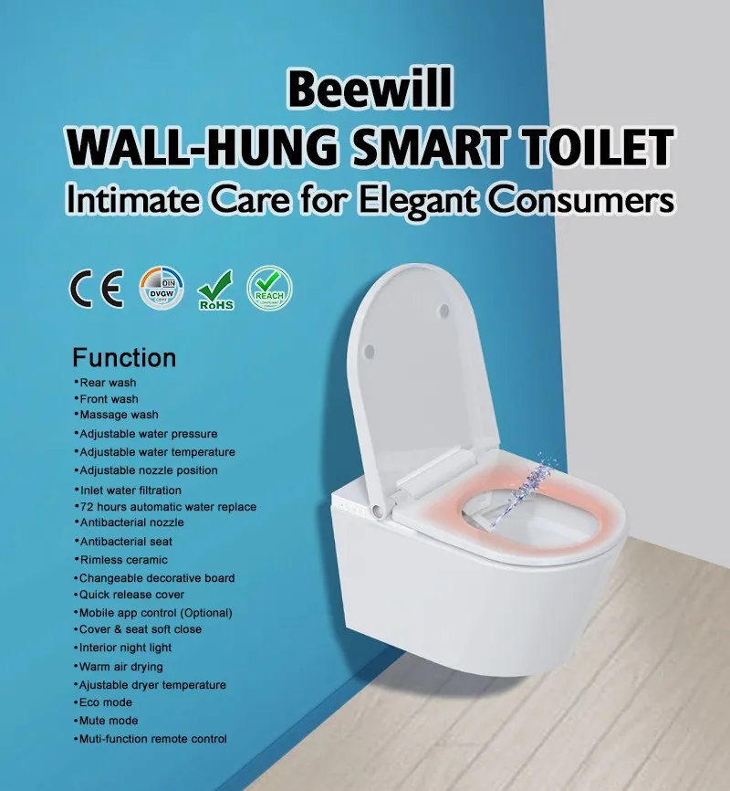 Bathrooms Wall Mounted Smart Toilet Integrated Bidet Smart Wall-Hung One Piece Toilet