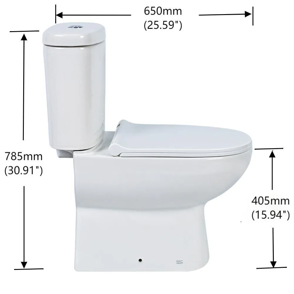 Watermark Ceramic Commode P-Trap Rimless Bathroom Two Piece Toilet with UF Seats