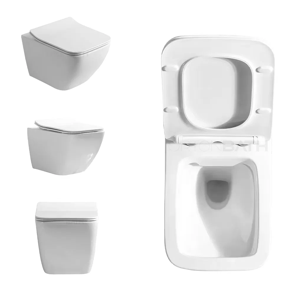 Ortonbath Bathroom Sanitary Ware Wall-Mounted Concealed Cistern Elongated Toilet Bowl Dual-Flush Ceramic Wall Hung Ceramica Wc Toilet with Toilet Seat Cover