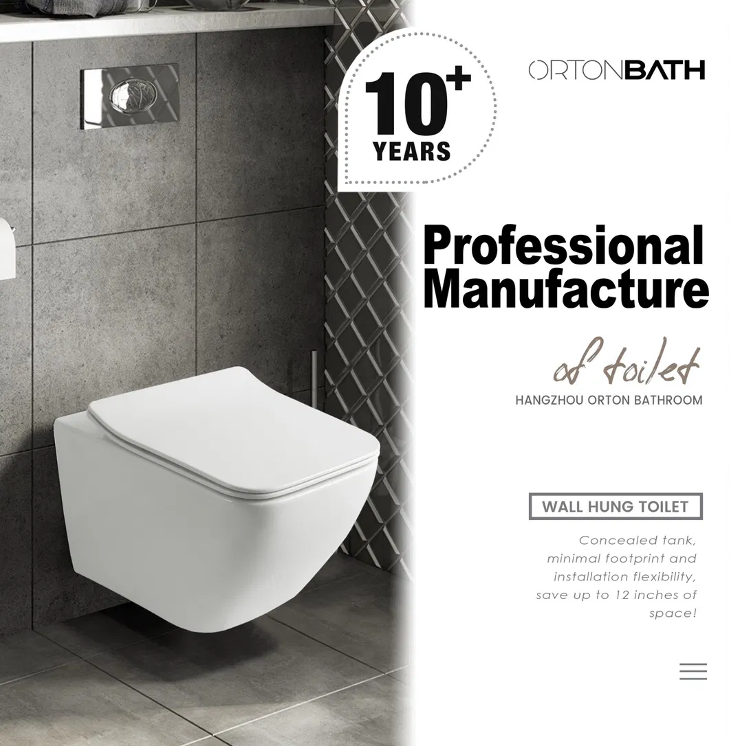 Ortonbath Bathroom Sanitary Ware Wall-Mounted Concealed Cistern Elongated Toilet Bowl Dual-Flush Ceramic Wall Hung Ceramica Wc Toilet with Toilet Seat Cover