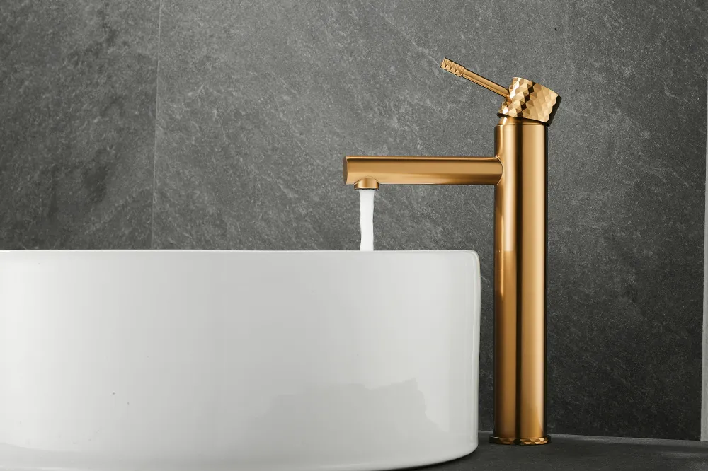 High Quality New Style Diamond Cutting Gold Brushed Bathroom Basin Faucet
