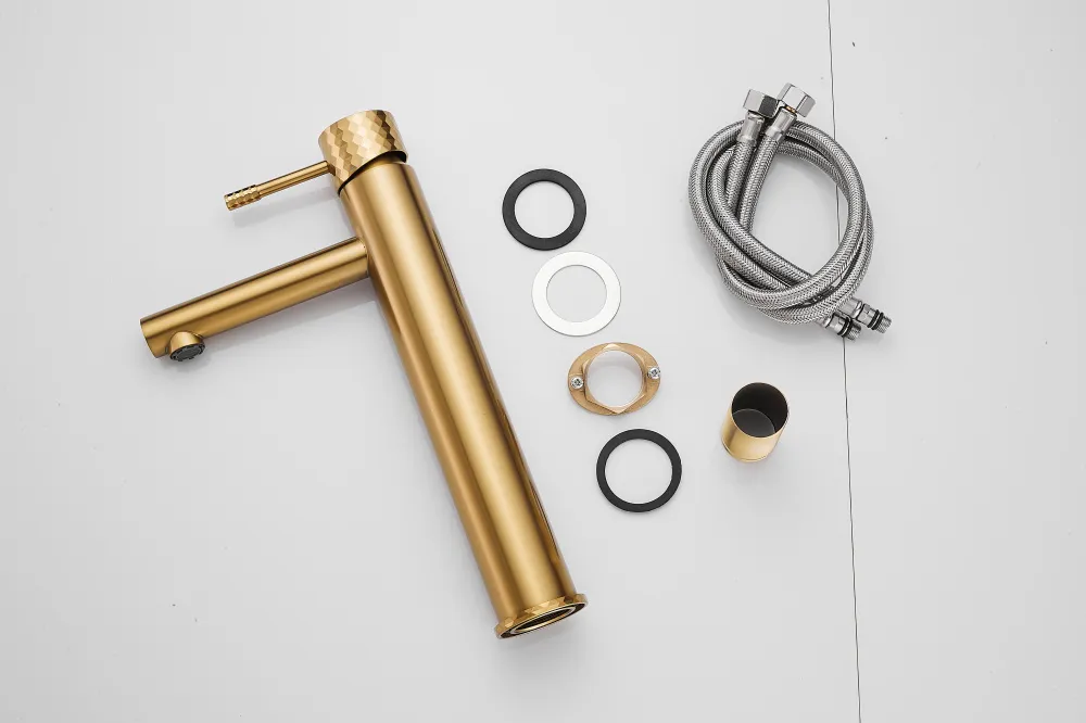 High Quality New Style Diamond Cutting Gold Brushed Bathroom Basin Faucet