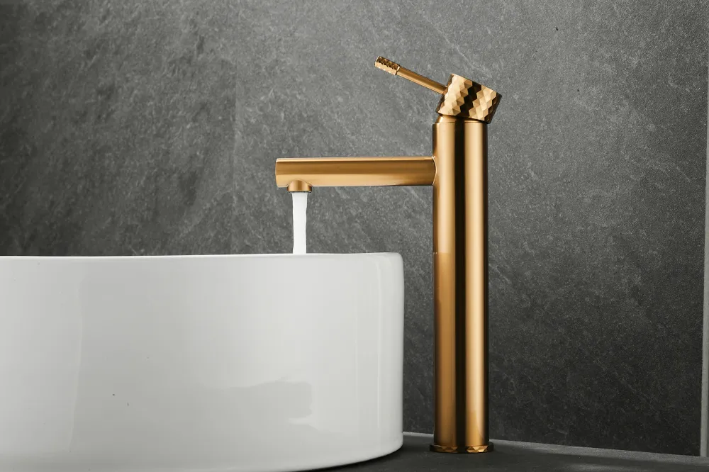 High Quality New Style Diamond Cutting Gold Brushed Bathroom Basin Faucet