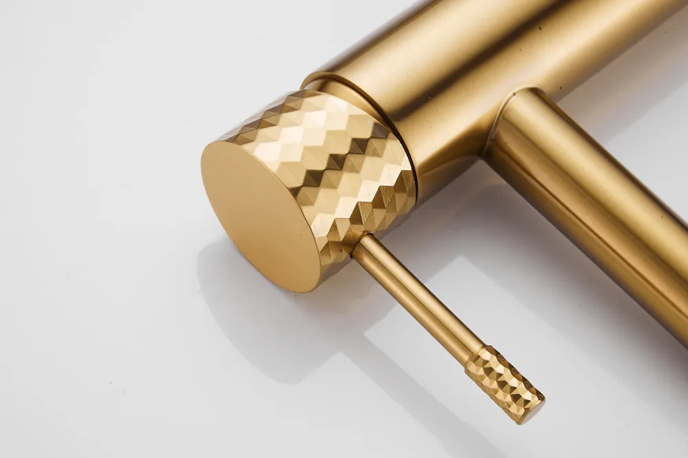 High Quality New Style Diamond Cutting Gold Brushed Bathroom Basin Faucet
