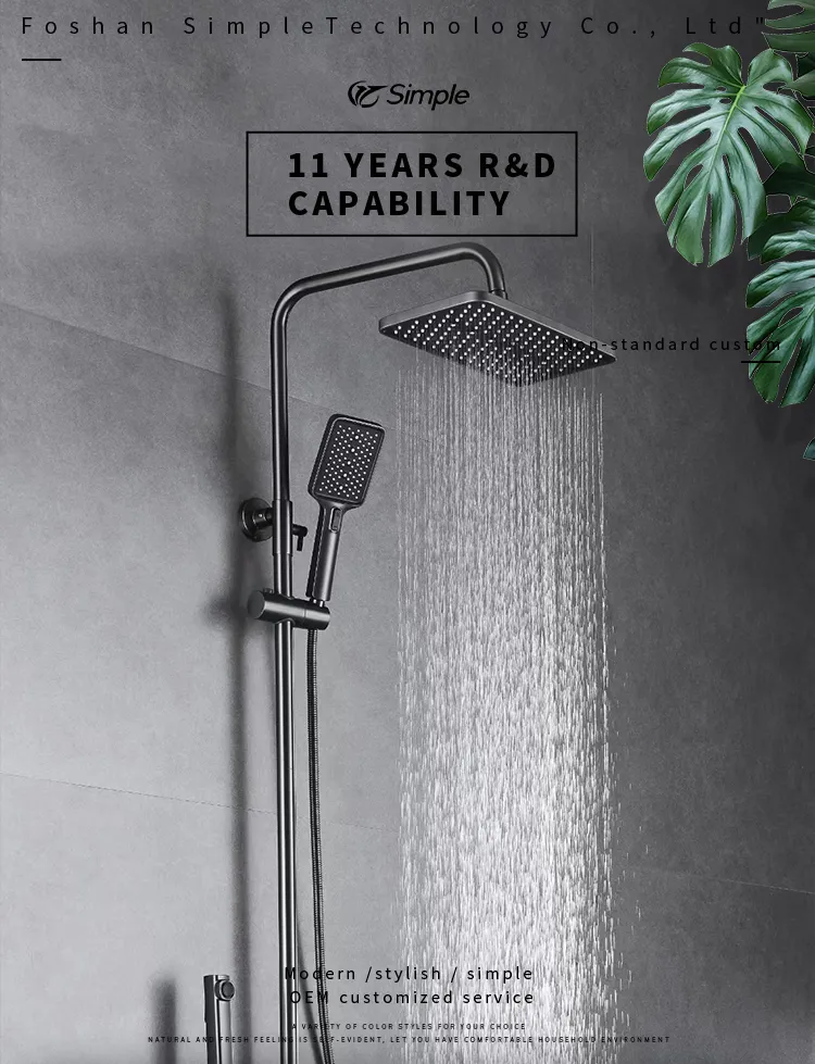 Factory Customized Stainless Steel Black Bathroom Rain Shower Wall Mounted Shower Square Shower Head
