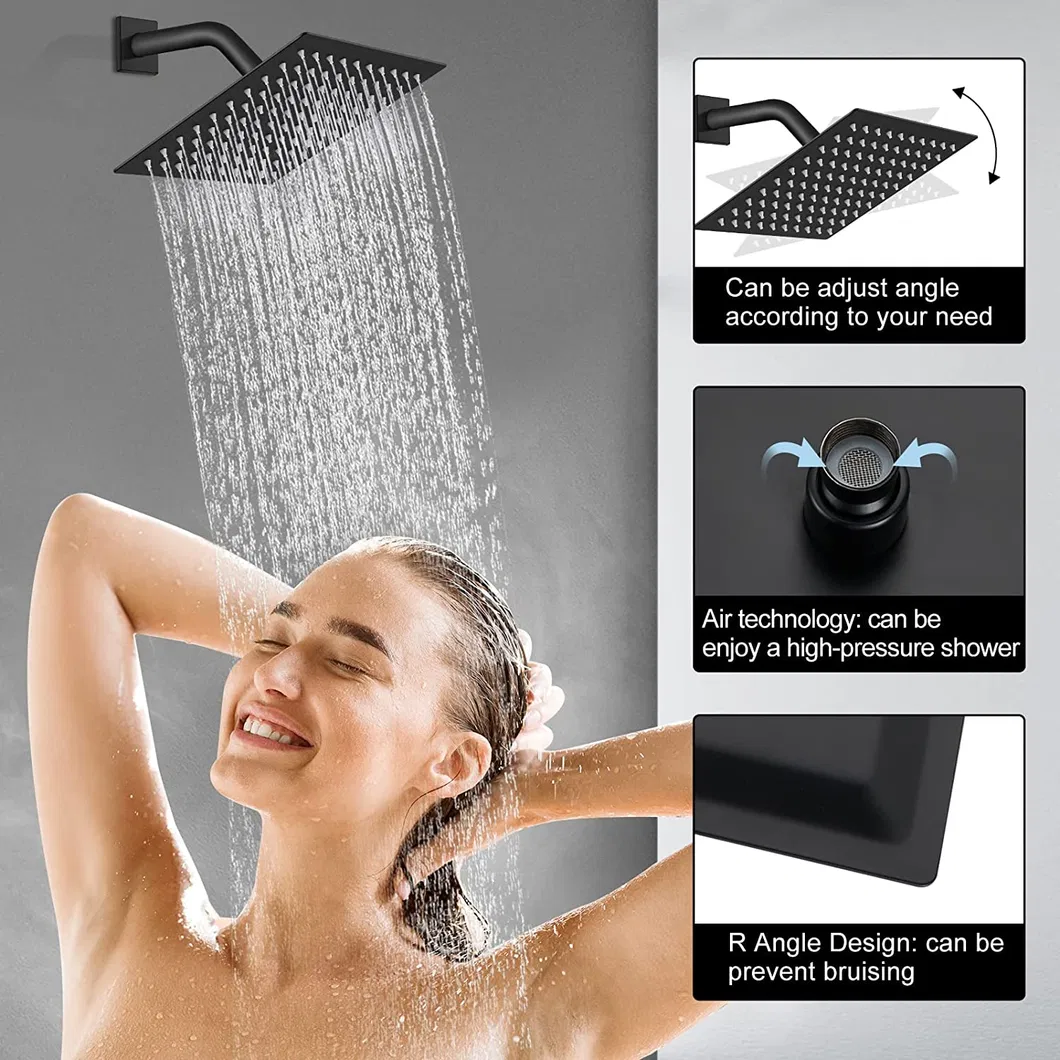 Rain Shower System Matte Black Tub Shower Faucet Set 8 Inch Square Rainfall Shower Head with Handheld Sprayer and Waterfall Tub Spout Pressure Balance Rough-in