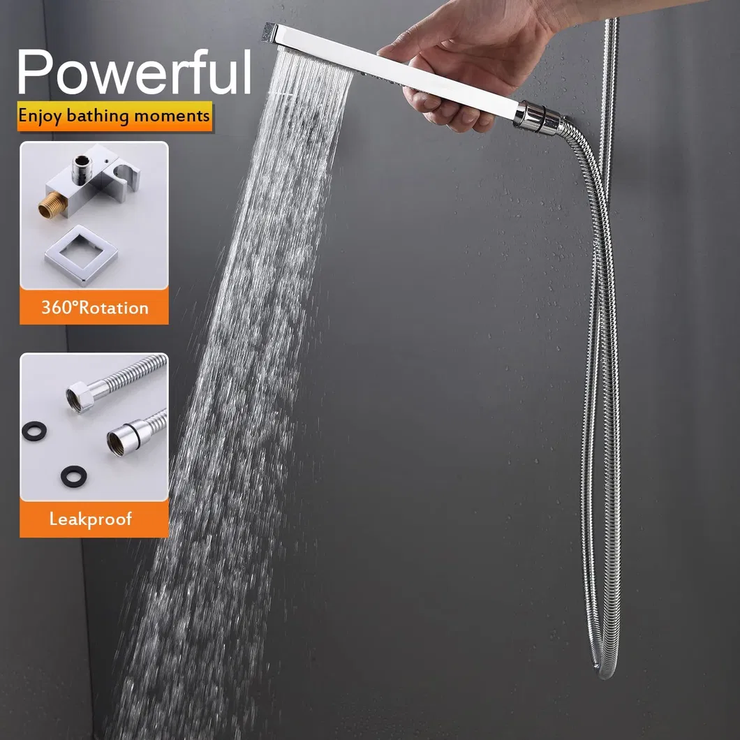 Ceiling Shower System -16 Inch Square Rain Shower Head with High Pressure Handheld and 3PCS Large Brass Full Body Spray Jets, Thermostatic Valve