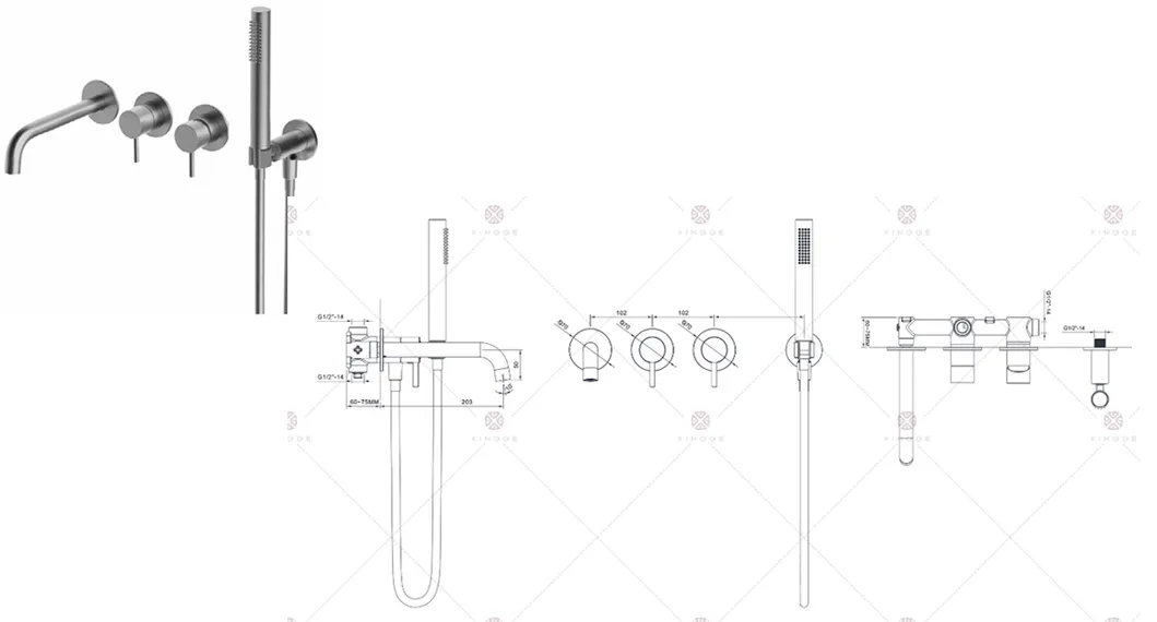 Flush-Mounted Shower Bathroom Fittings with Rain Shower Head Hand Shower for Bathroom Fittings