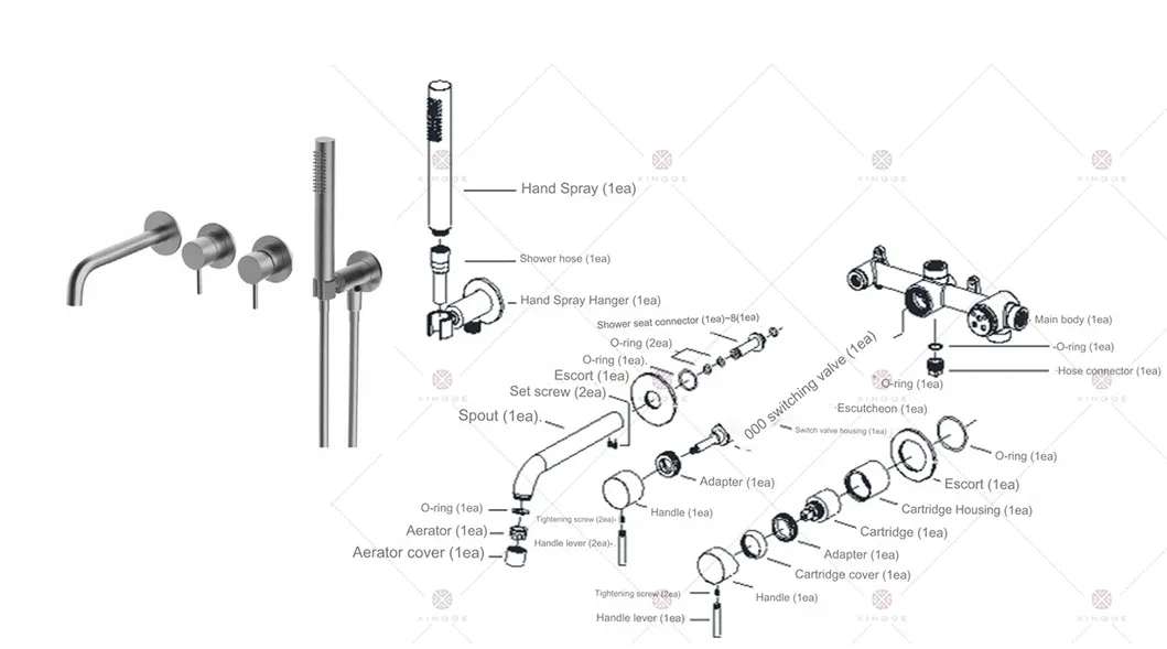Flush-Mounted Shower Bathroom Fittings with Rain Shower Head Hand Shower for Bathroom Fittings