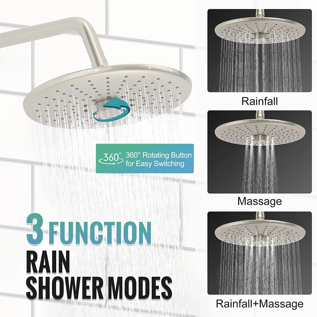 Shower Faucet - 3 Function High Pressure Round Shower Head -Valve Included (Brushed Nickel)