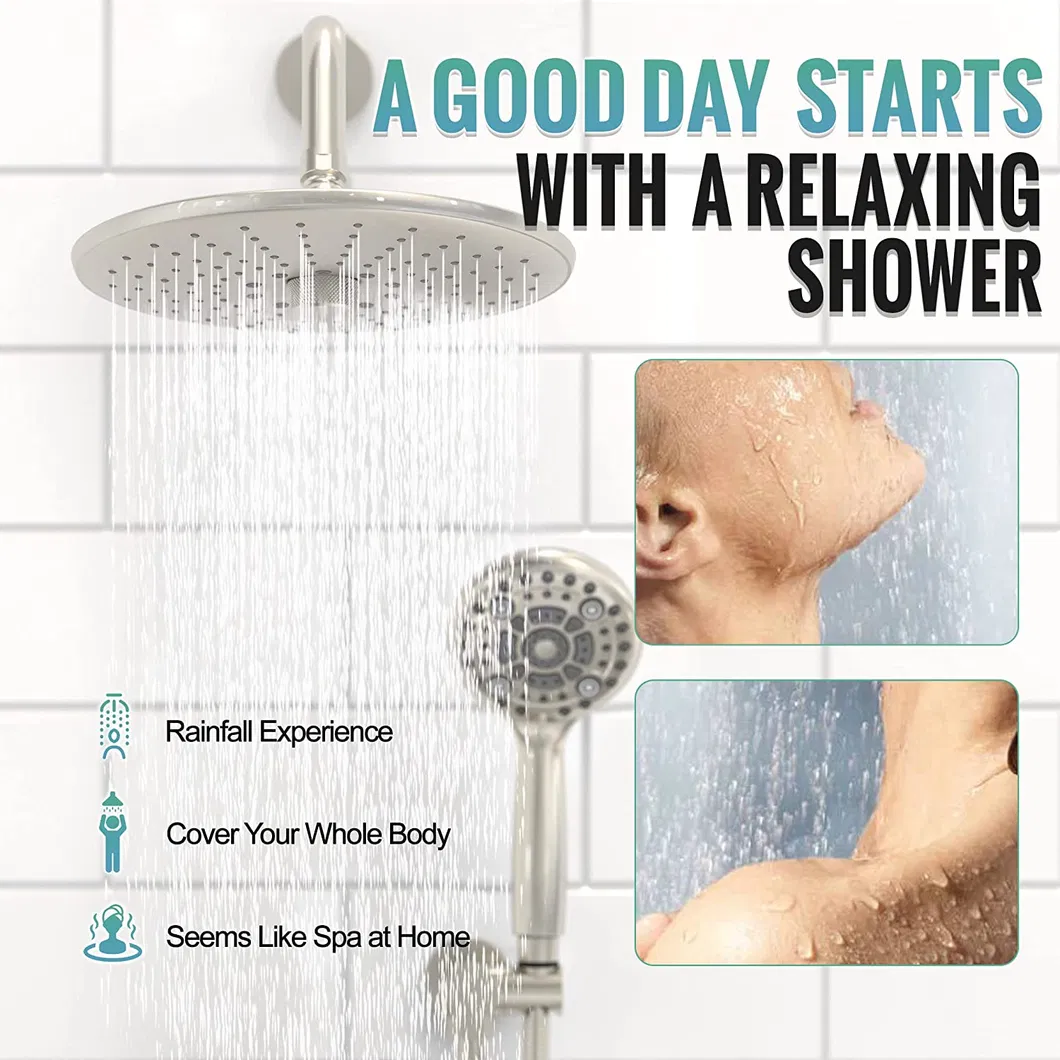 Shower Faucet - 3 Function High Pressure Round Shower Head -Valve Included (Brushed Nickel)