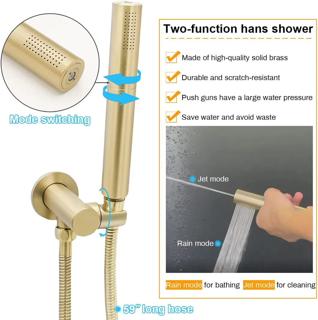 Shower System 12 Inch Ceiling LED Round Rain Shower Head with Handheld and Full Body Spray Jets, Thermostatic Control Valve, Shower Faucet Set Combination