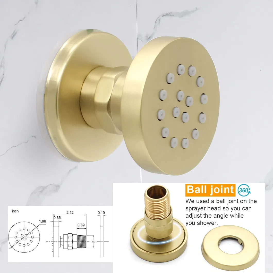 Shower System 12 Inch Ceiling LED Round Rain Shower Head with Handheld and Full Body Spray Jets, Thermostatic Control Valve, Shower Faucet Set Combination