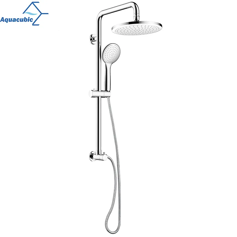 Rain Shower Head with Handheld -Dual Shower Combo, Stainless Steel 8 Inch Shower Head with Plastic Drill-Free Adjustable Slide Bar and Hose