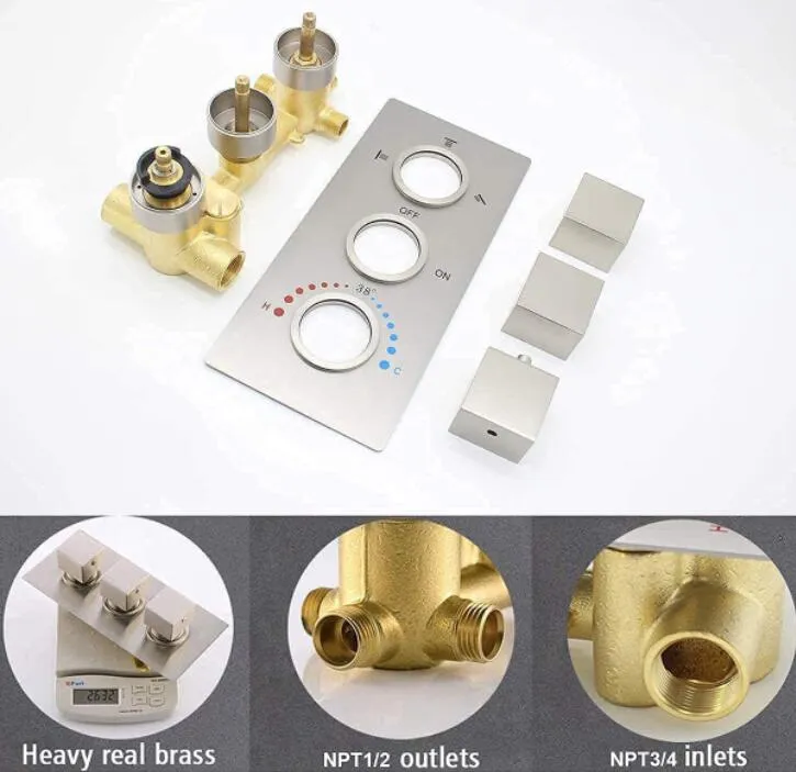 12 Inch LED Rainfall Shower Head with High Pressure Hand Shower Shower Combo Set, Brushed Nickel