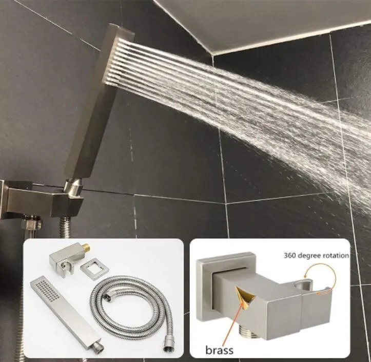 12 Inch LED Rainfall Shower Head with High Pressure Hand Shower Shower Combo Set, Brushed Nickel