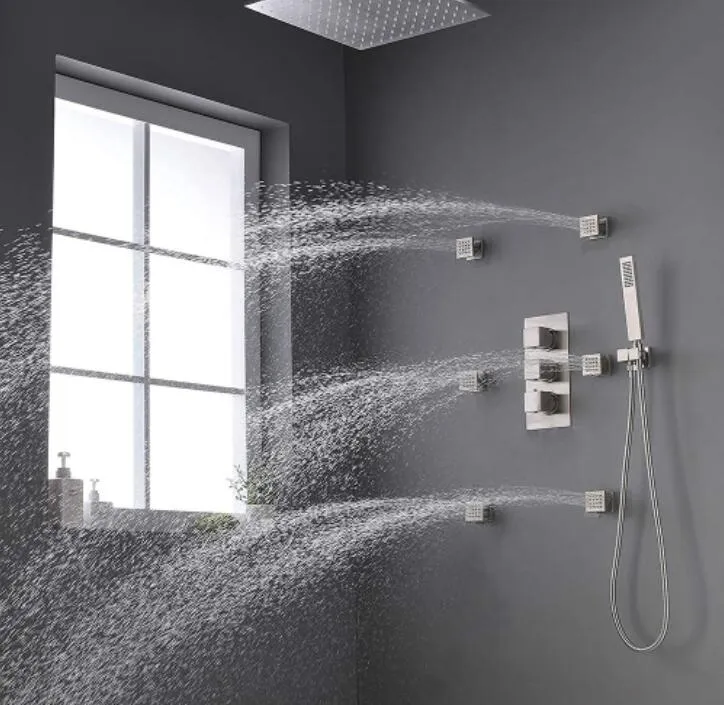 12 Inch LED Rainfall Shower Head with High Pressure Hand Shower Shower Combo Set, Brushed Nickel