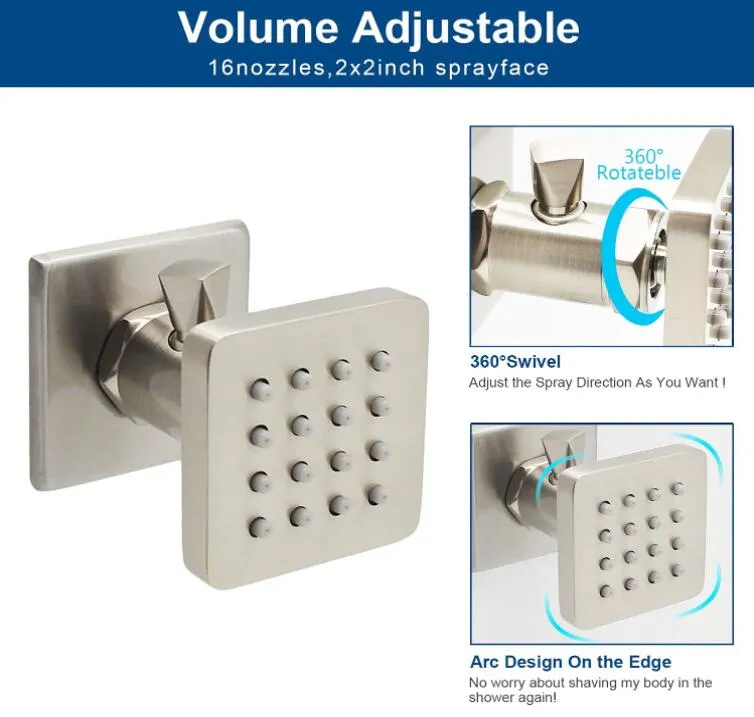 12 Inch LED Rainfall Shower Head with High Pressure Hand Shower Shower Combo Set, Brushed Nickel