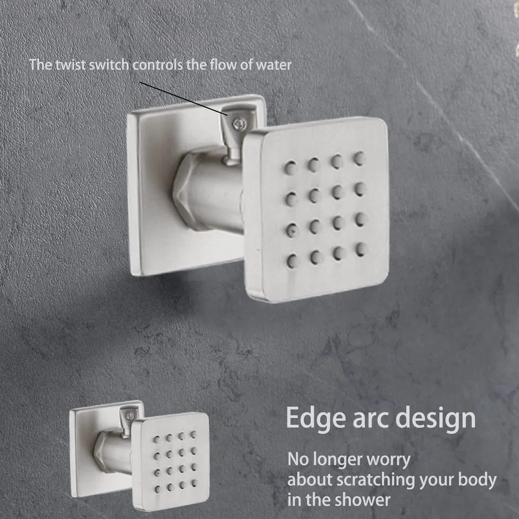 Wall Mount Shower System Brushed Nickel Thermostatic 12 Inch LED Rain Shower Head System with Body Jets, Can Use All Options at a Time