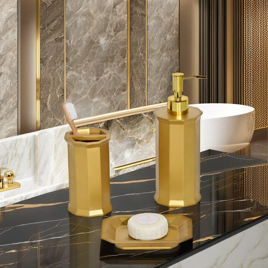 Bathroom Decor Luxury Gold Washroom Vanity Bath Accessories Items Resin Bathroom Set