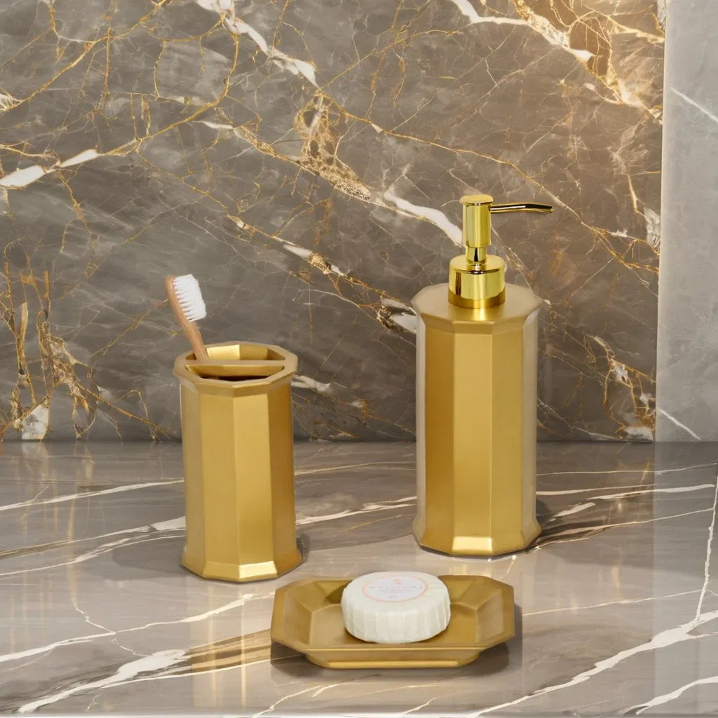 Bathroom Decor Luxury Gold Washroom Vanity Bath Accessories Items Resin Bathroom Set