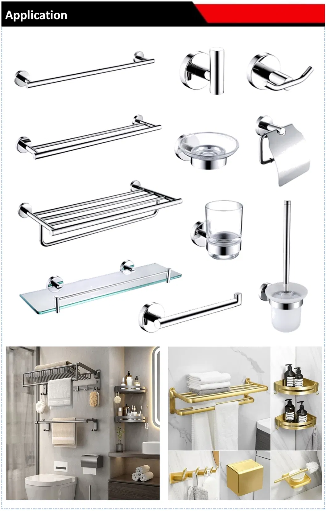 Bath Set Towel Glass Hang Rack Bar Chrome Wall Mounted Bathroom Accessories