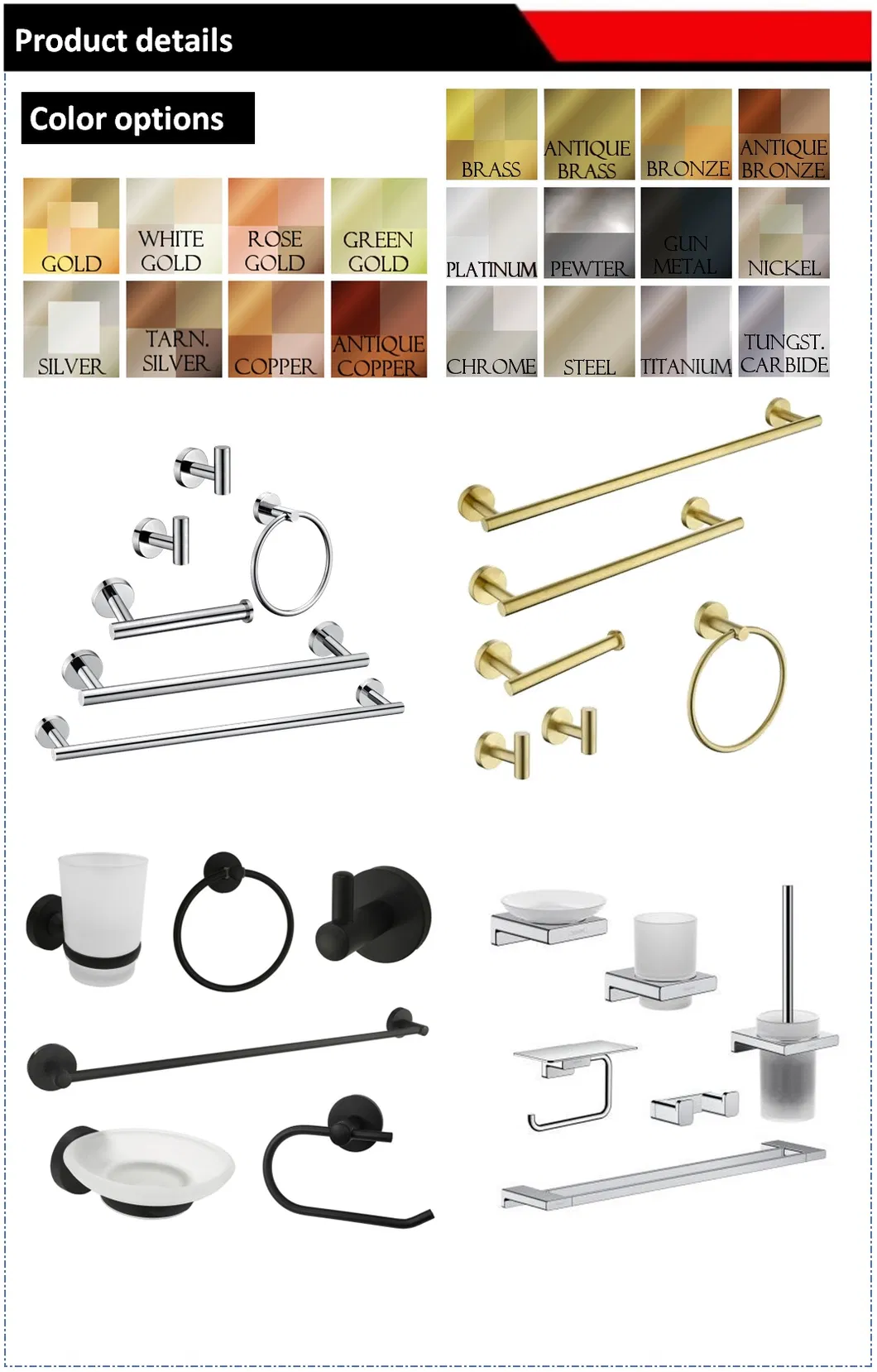 Bath Set Towel Glass Hang Rack Bar Chrome Wall Mounted Bathroom Accessories