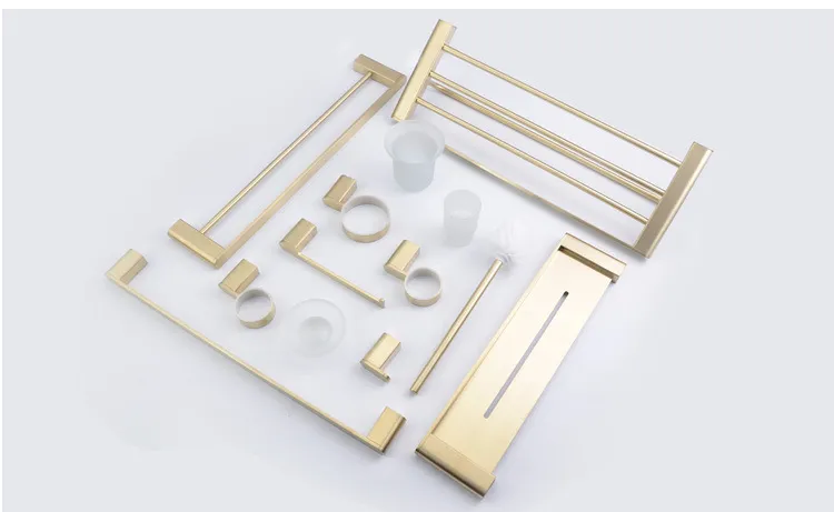 Brushed Gold Stainless Steel Bath Towel Piece Towel Rack Shelf Bathroom Accessories