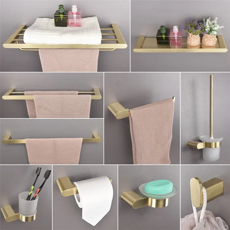 Brushed Gold Stainless Steel Bath Towel Piece Towel Rack Shelf Bathroom Accessories