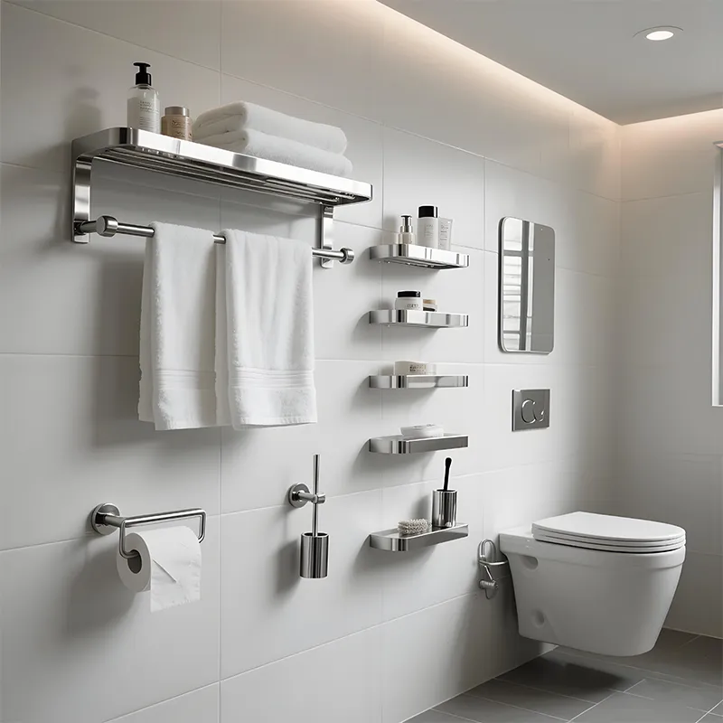 Modern Hotel Wall Mounted Toilet Bath Set Stainless Steel Bathroom Accessories Towel Rack/Paper Holder/Toilet Brush Holder/Coat Hook