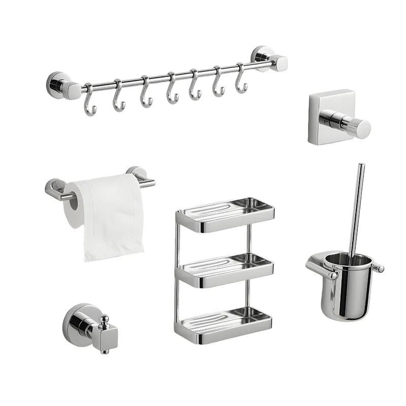 Modern Hotel Wall Mounted Toilet Bath Set Stainless Steel Bathroom Accessories Towel Rack/Paper Holder/Toilet Brush Holder/Coat Hook