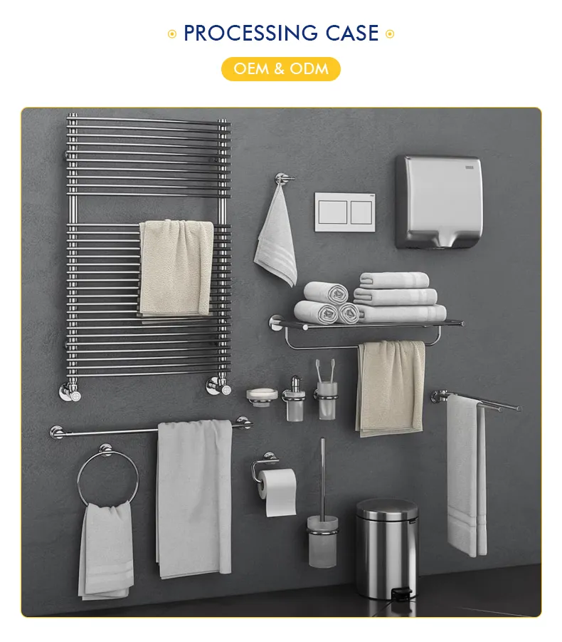 Modern Hotel Wall Mounted Toilet Bath Set Stainless Steel Bathroom Accessories Towel Rack/Paper Holder/Toilet Brush Holder/Coat Hook
