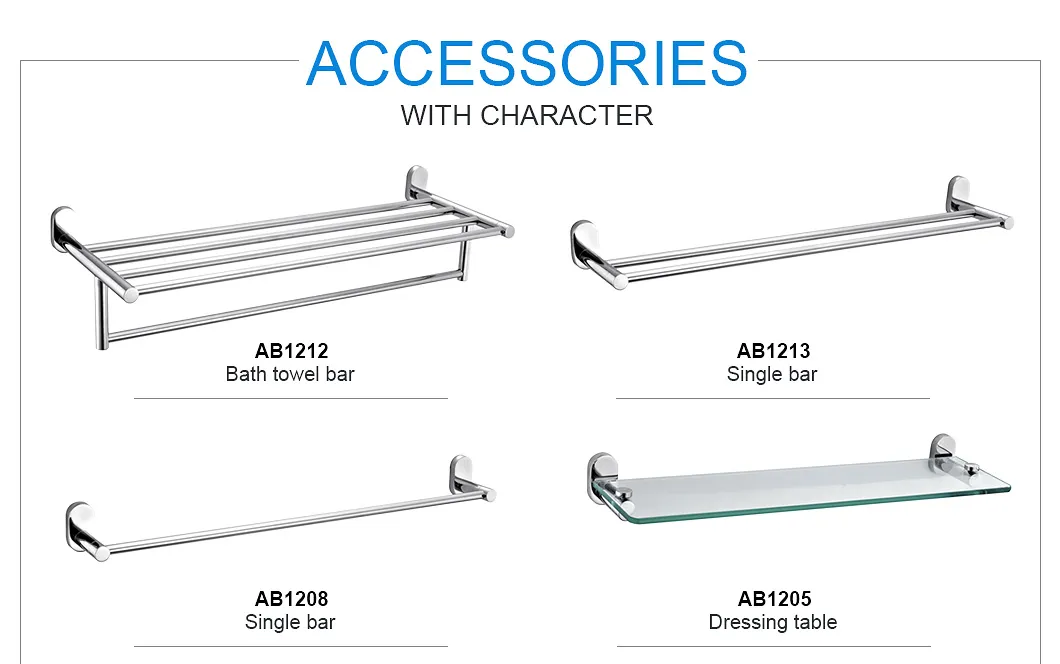 Modern Hotel Wall Mounted Toilet Bath Set Stainless Steel Bathroom Accessories Towel Rack/Paper Holder/Toilet Brush Holder/Coat Hook