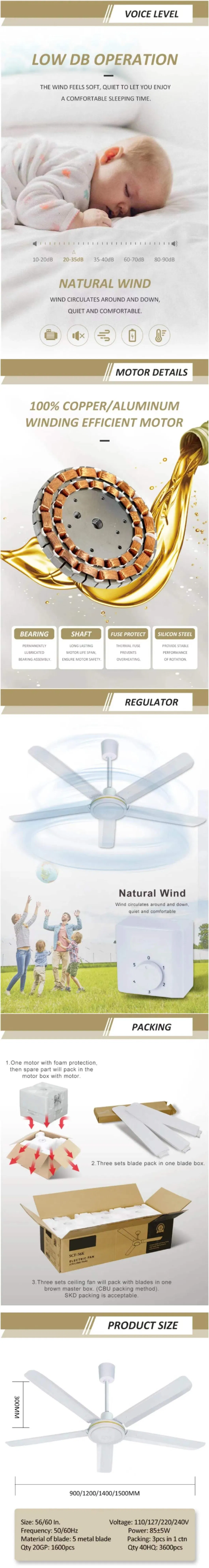 56inch Quantity Motor Fan Blade Industry Ceiling Fan 220V 75W Electric 75 3 Blades 220