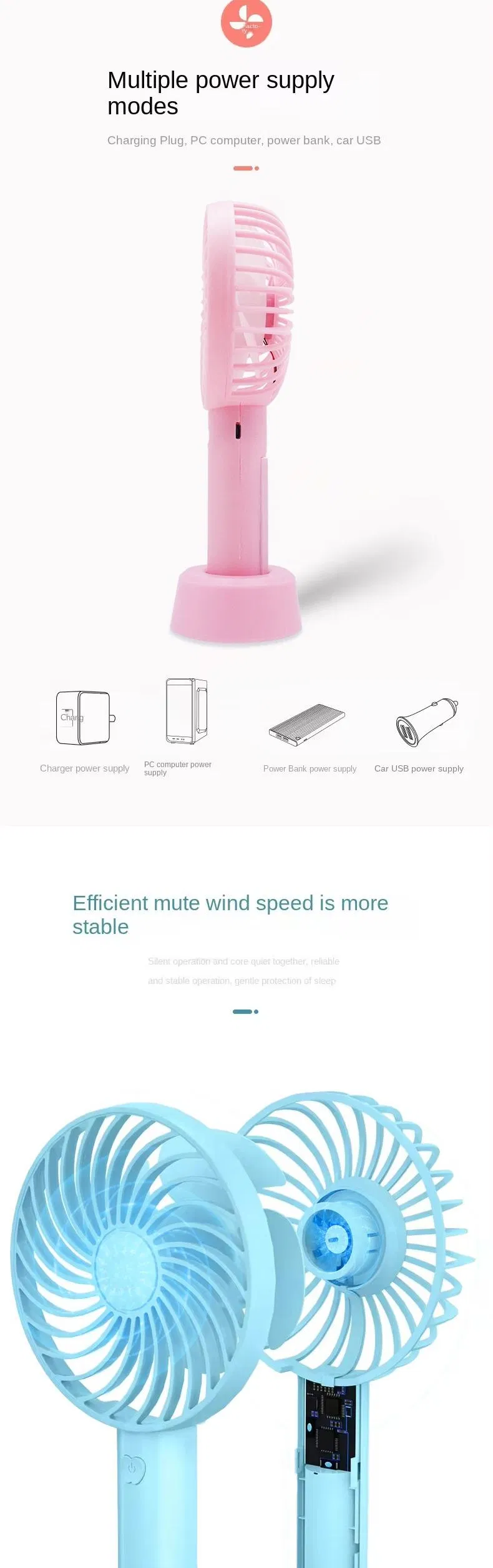 4 Inch Mini Handheld Fan, USB Powered, 3W, 4 Blades