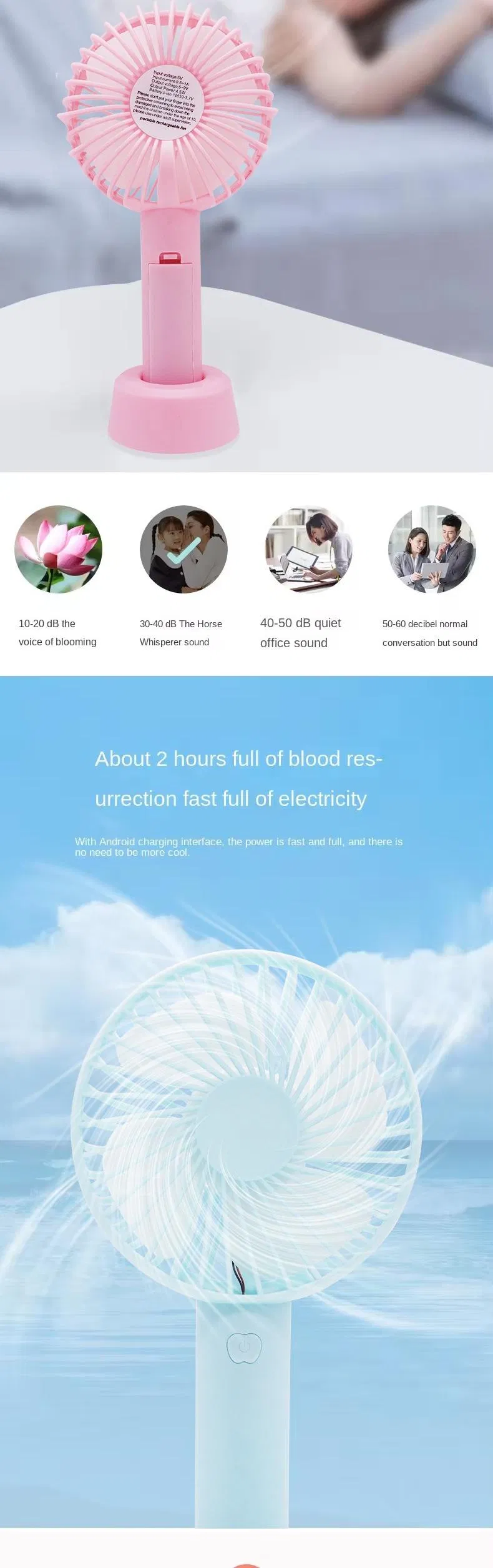 4 Inch Mini Handheld Fan, USB Powered, 3W, 4 Blades