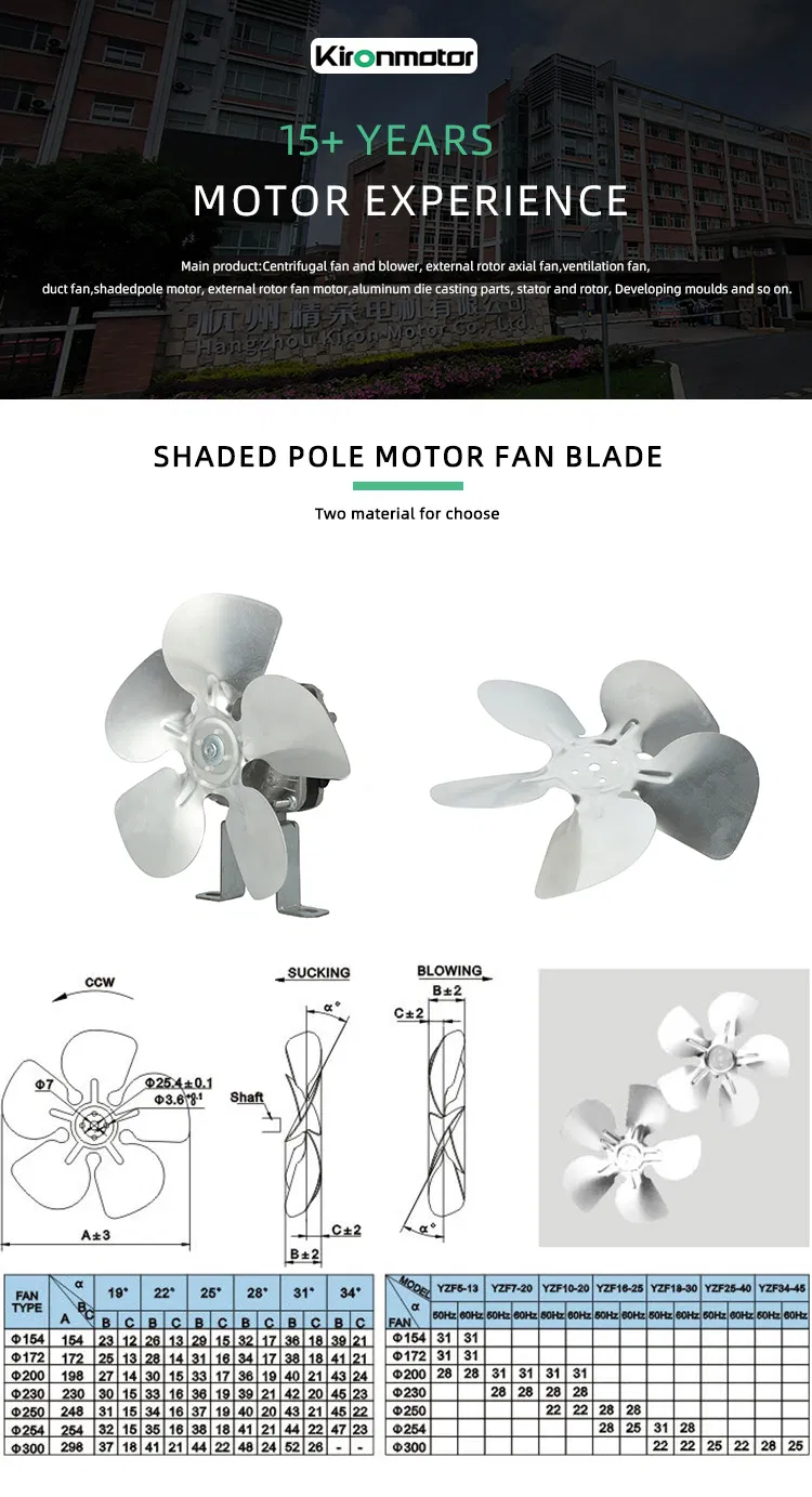 Kiron154~300mm Shaded Pole Motor Aluminum Fan Blade for Refrigerator