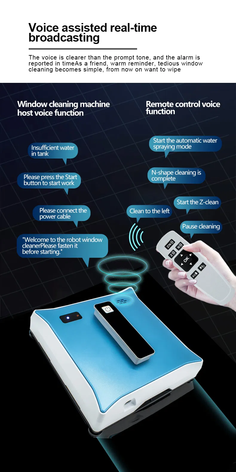 Tuya Smart Control Electric Remote Control Window Glass Cleaner Robot with Dual Water Spray Function for Household Use