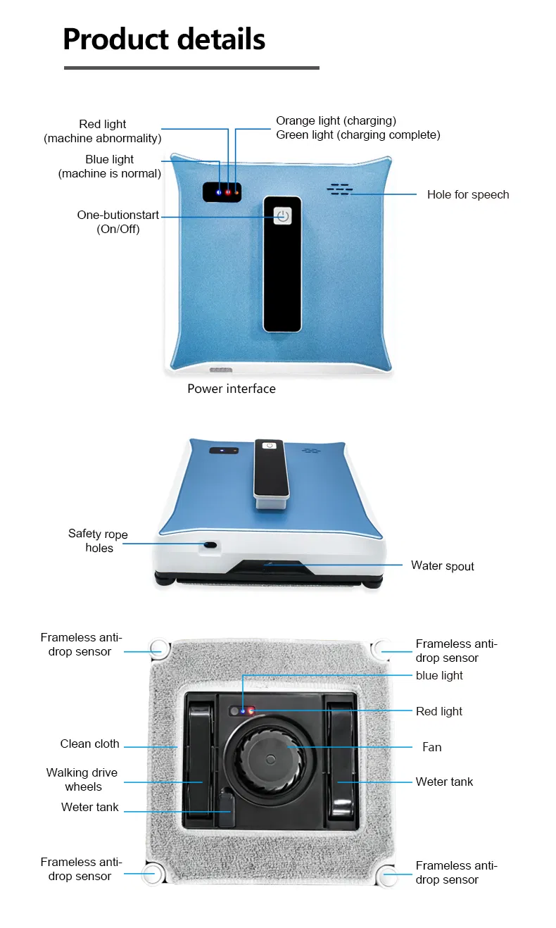 Tuya Smart Control Electric Remote Control Window Glass Cleaner Robot with Dual Water Spray Function for Household Use